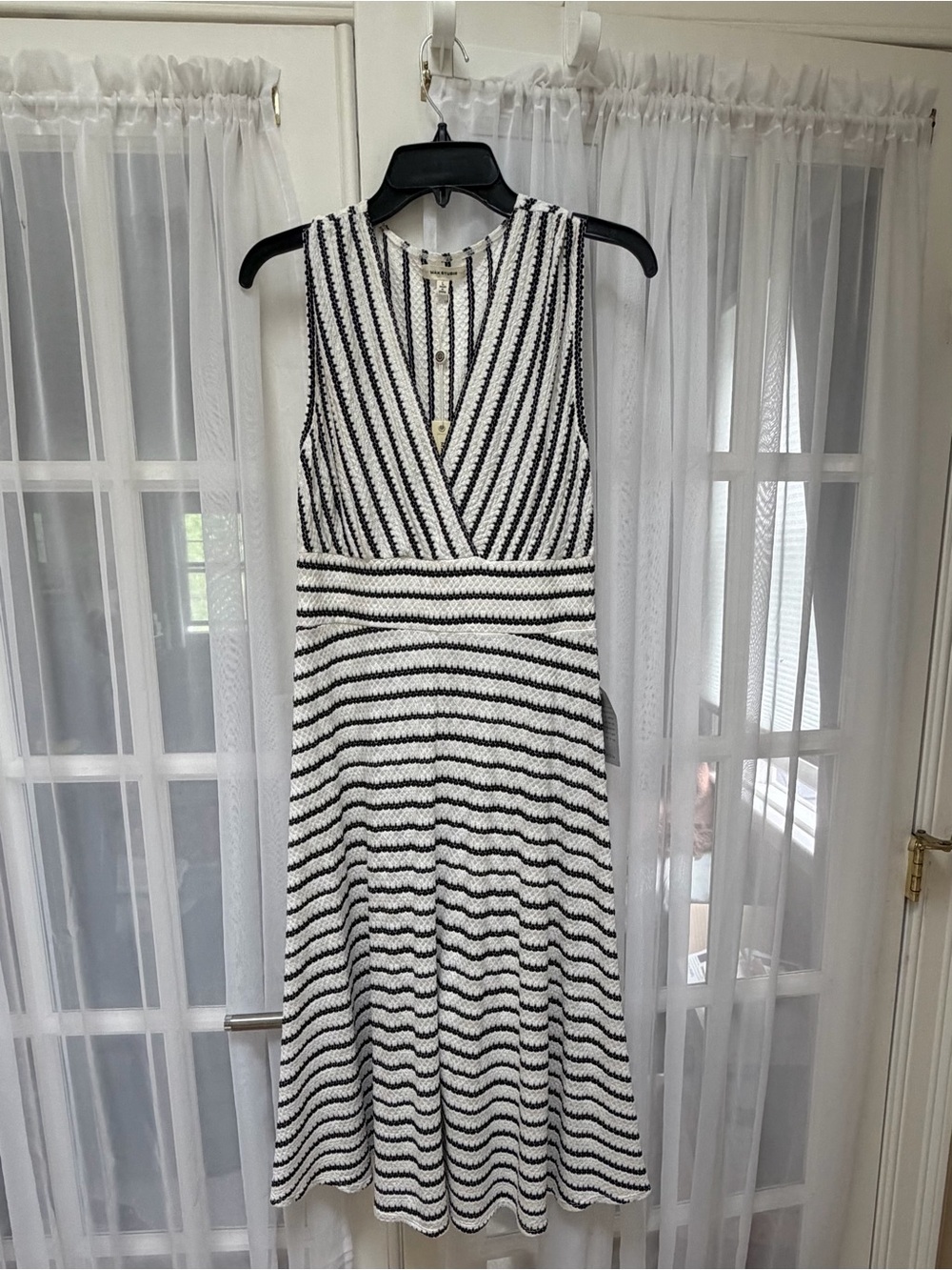 Max Studio NWT Black and White, Striped, V-Neck, Sleeveless Midi Dress